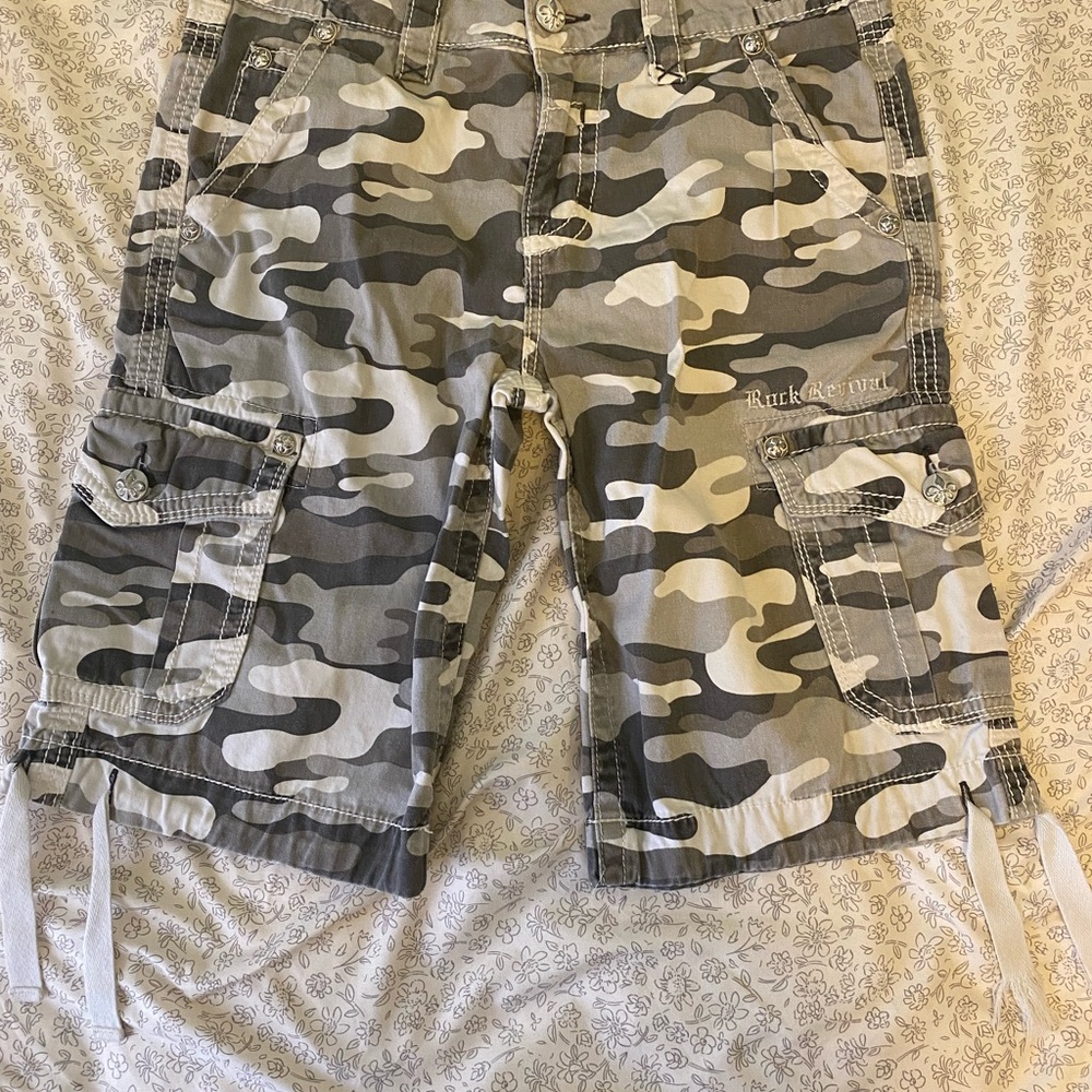 Rock Revival Gray and White Cargo Shorts